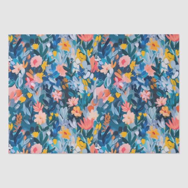Papier Mousseline Tendance rose et bleu Abstrait motif floral (Recto)