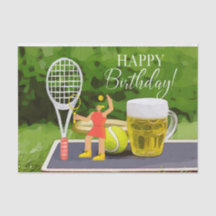 Tennis Anniversaire avec bière et raquette à balle
