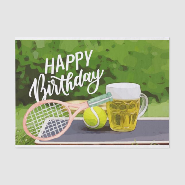 Papier Mousseline Tennis Anniversaire avec raquette de la bière pour (Recto)