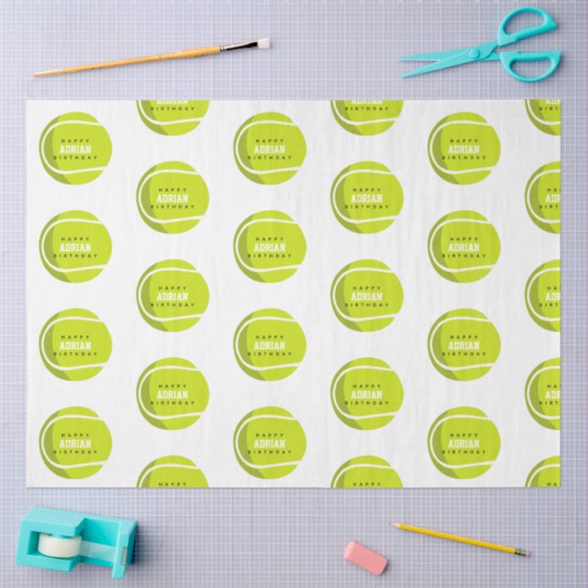Papier Mousseline Tennis Ball Anniversaire fête Nom personnalisé (Artisanat)