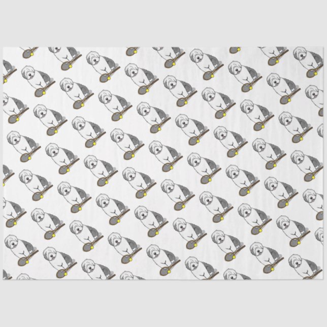 Papier Mousseline Tennis Old English Sheepdog (Gris 1) Chien mignonn (Recto)