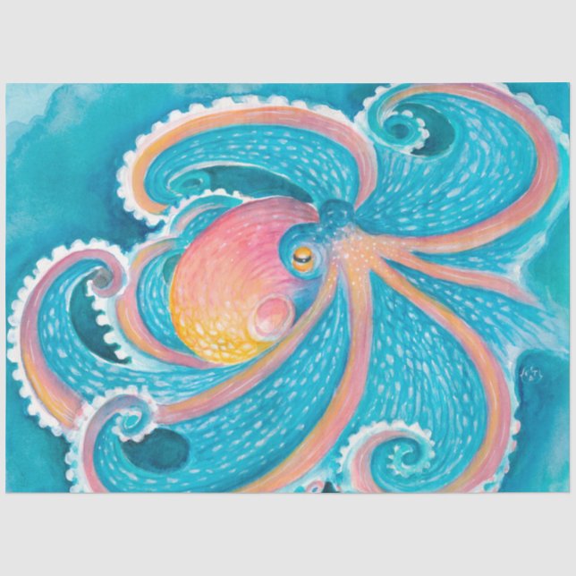Papier Mousseline Tentes de pieuvre arc-en-ciel Kraken Aquarelle Tur (Recto)