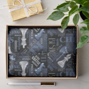 Papier Mousseline Termes et pièces d'échecs Argent et bleu ID784