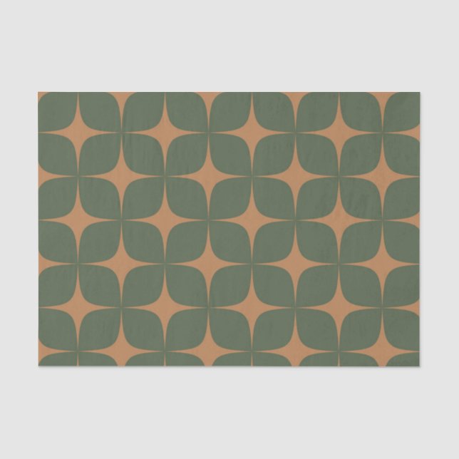 Papier Mousseline Terracotta Vert Profond Mi-Siècle Moderne Boho (Recto)