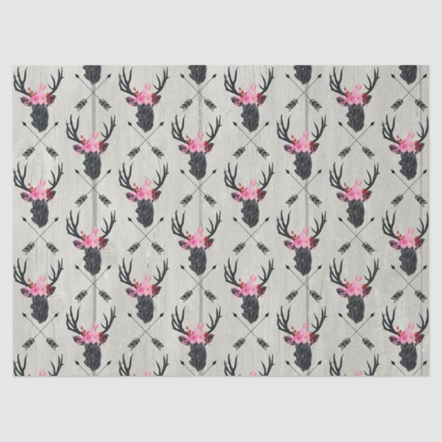 Papier Mousseline Tête de cerf géométrique avec fleurs et flèches cr (Recto)