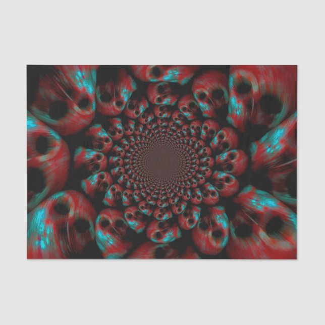 Papier Mousseline Tête de crâne gothique Éffrayante Rouge Vert Noir  (Recto)