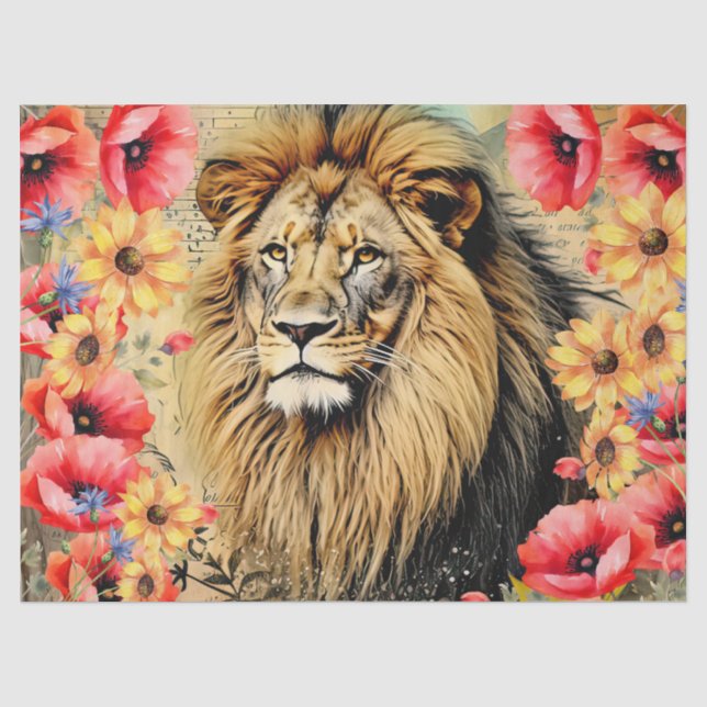 Papier Mousseline Tête de lion des Pépites rouges des tournesols uni (Recto)
