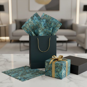 Papier Mousseline Tétras marbrés Turquoise Agate Or Faux Motif Artis