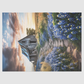 Papier Mousseline Texas Bluebonnets et Old Barn Decoupage