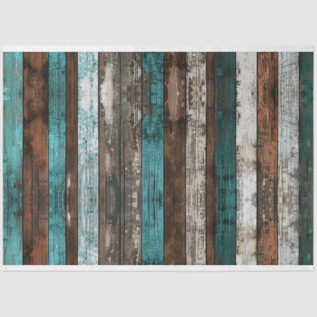 Papier Mousseline Texture en bois rustique Découpage Turquoise et Br (Recto)