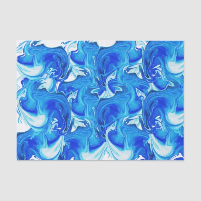 Papier Mousseline Texture marbrée par bleu, technique riche d'ebru (Recto)