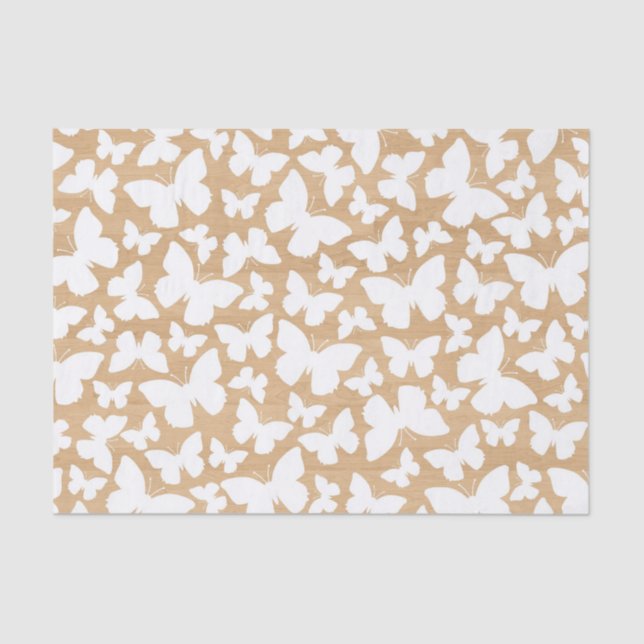 Papier Mousseline Texture rustique en bois avec papillon blanc (Recto)