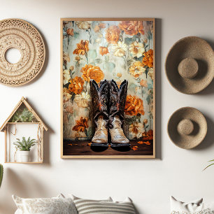 Papier Mousseline Texture vintage Florale Boots Cowboy Découpage