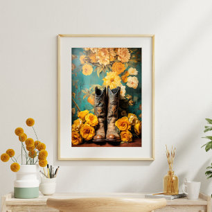 Papier Mousseline Texture vintage Florale Boots Cowboy Découpage