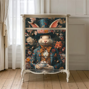 Papier Mousseline Théière Florale Vintage White Rabbit Mad Hatter