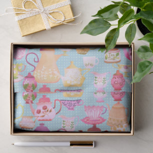 Papier Mousseline Théières et tasses bleues