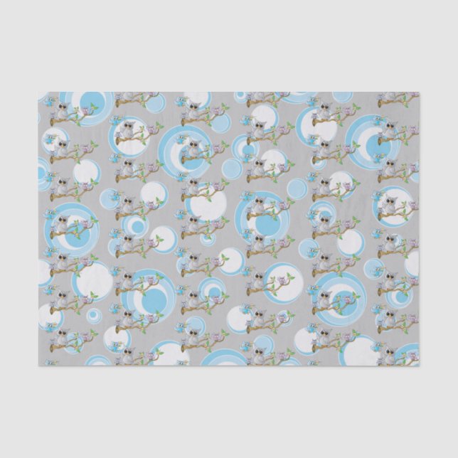 Papier Mousseline Thème bleu et gris mignon de douche des hiboux | (Recto)
