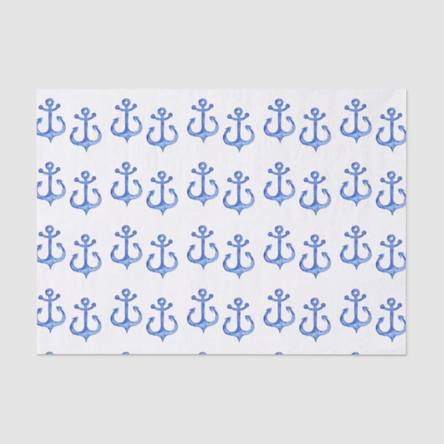 Papier Mousseline Thème nautique | Papier de fond Ancres bleu marine (Recto)
