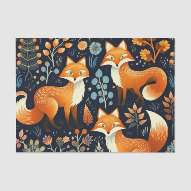 Papier Mousseline Three Foxes Woodland Pattern Decoupage Paper (Recto)