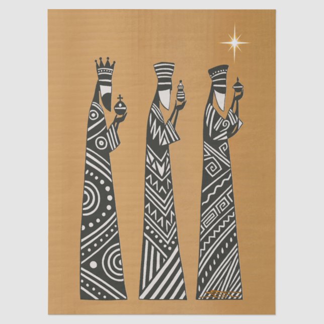 Papier Mousseline Three Wise Men Black & White Christmas Nativity (Recto)