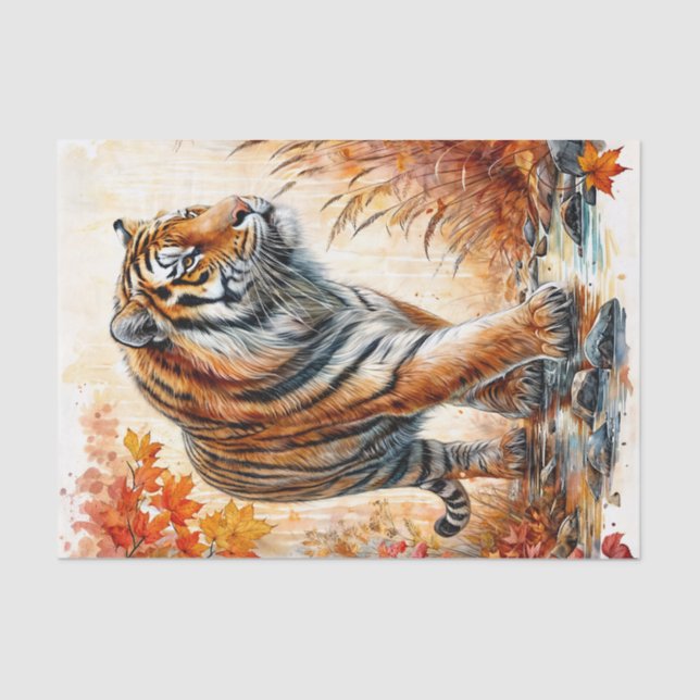 Papier Mousseline Tiger Walking Art Automne (Recto)