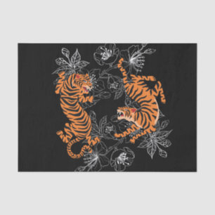 Papier Mousseline Tigers japonais style Art Arrière - plan noir