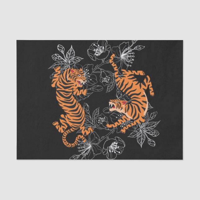 Papier Mousseline Tigers japonais style Art Arrière - plan noir (Recto)
