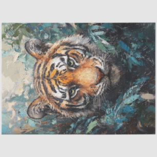 Papier Mousseline Tigre dans la Jungle Portrait Peinture Découpage