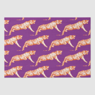Papier Mousseline Tigre orange vif moderne sur violet