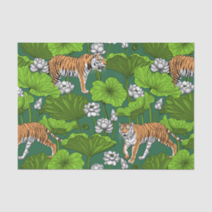 Papier Mousseline Tigres dans l'étang blanc de lotus
