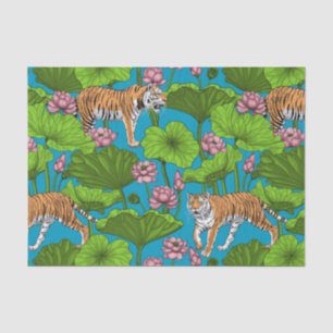 Papier Mousseline Tigres dans l'étang rose lotus
