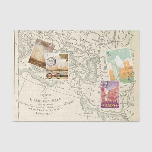 Papier Mousseline Timbres de voyage de l'Ephémère de découpage vinta (Recto)
