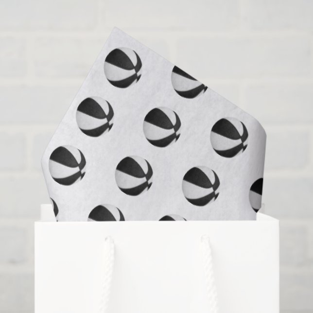Papier Mousseline tiny black white basketballs pattern (Sac cadeau)