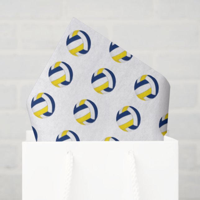 Papier Mousseline tiny blue gold volleyballs pattern (Sac cadeau)
