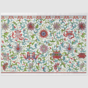 Papier Mousseline Tissu de découpage floral rouge, turquoise et viol