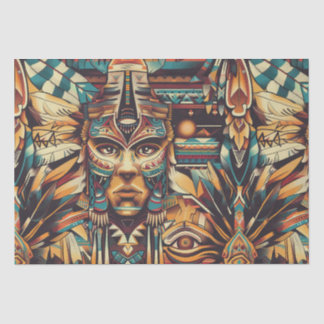 Papier Mousseline Tissu d'enveloppement tribal Turquoise "mésoaméric