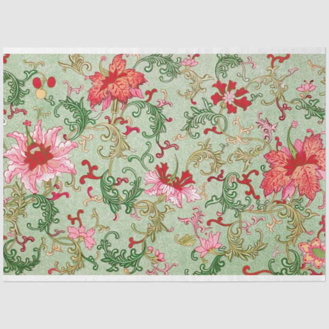 Papier Mousseline Tissu floral bleu d'oeuf rose et canard (Recto)