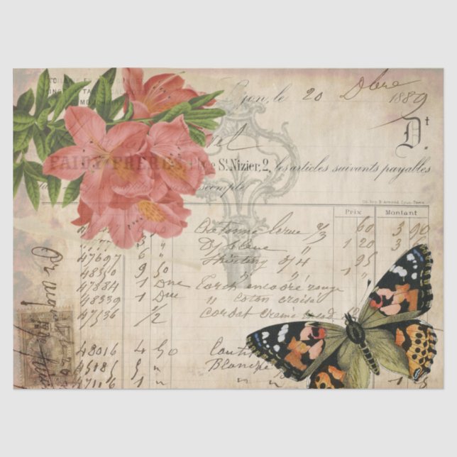 Papier Mousseline Tissu floral de Decoupage d'éphémères (Recto)