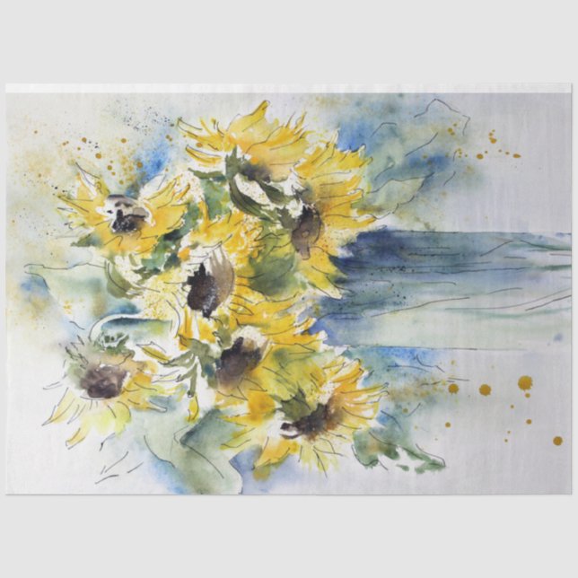 Papier Mousseline Tissu Tissu Tournesol Aquarelle Art Découpage (Recto)