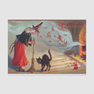 Papier Mousseline Tissu vintage de partie de chat noir de sorcière