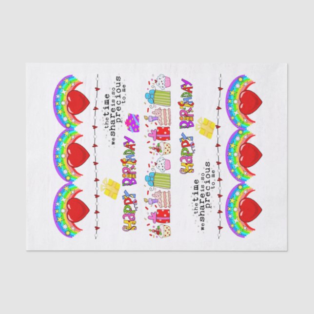 Papier Mousseline Tissus de la Saint-Valentin Joyeux anniversaire (Recto)