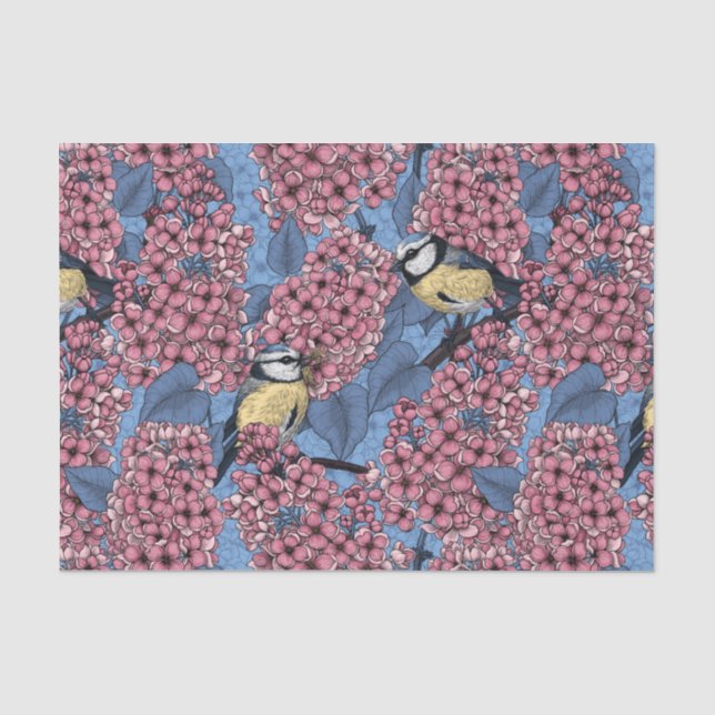 Papier Mousseline Tit birds dans le jardin lilas (Recto)