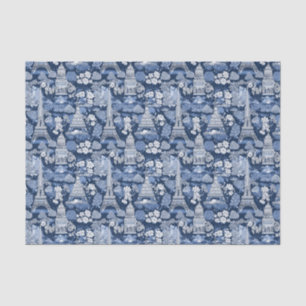 Papier Mousseline Toile Bleu Parisien complexe à motif