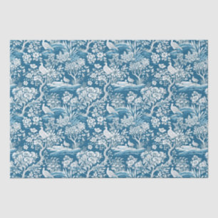 Papier Mousseline Toile bleue de Jouy d'inspiration florale