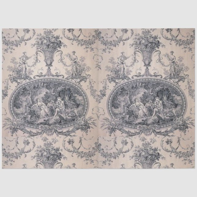 Papier Mousseline Toile d'antiquité victorienne Découpage bleu et bl (Recto)