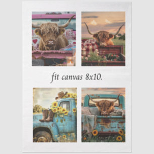 Papier Mousseline Toile de découpage Highland Cow Truck 8 x 10