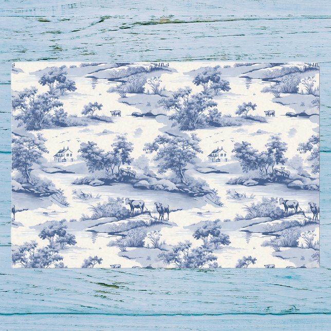 Papier Mousseline Toile De Jouy Blue Français Rustic Pasture (Créateur téléchargé)