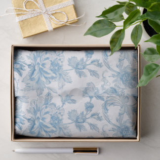 Papier Mousseline Toile-de-jouy Chinoiseries Blue Floral Pattern