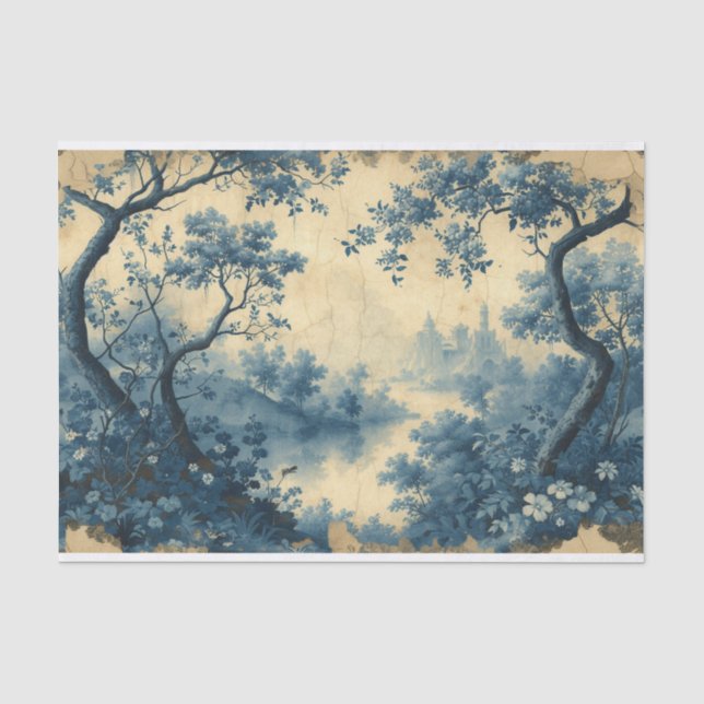 Papier Mousseline Toile de Jouy eaux tranquilles paysage (Recto)