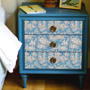 Papier Mousseline Toile de Jouy Florale Turquoise Vintage